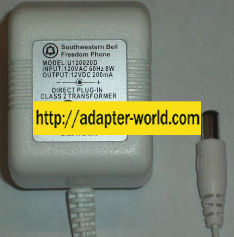 SOUTHWESTERN BELL U120020D AC ADAPTER 12VDC 200MA POWER SUPPLY - Click Image to Close
